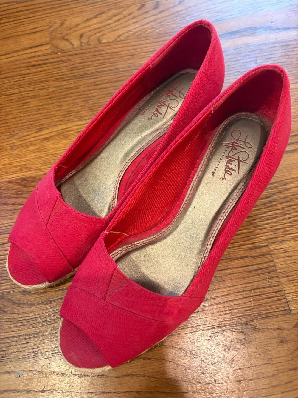 Life Stride Red Open-Toe Espadrille Flats